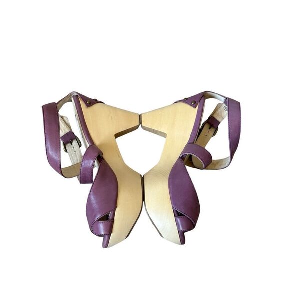 Farylrobin Anthropologie Chunky Wooden Heel Sandals size 9 Purple Leather - Picture 3 of 12